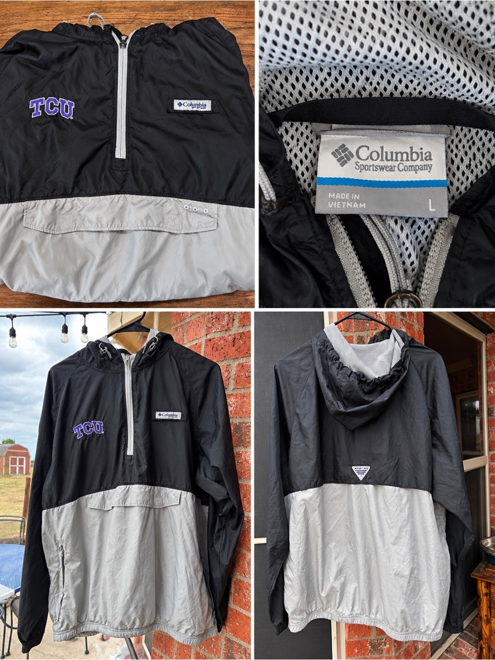 Columbia TCU Black and Gray Pullover Windbreaker Jacket